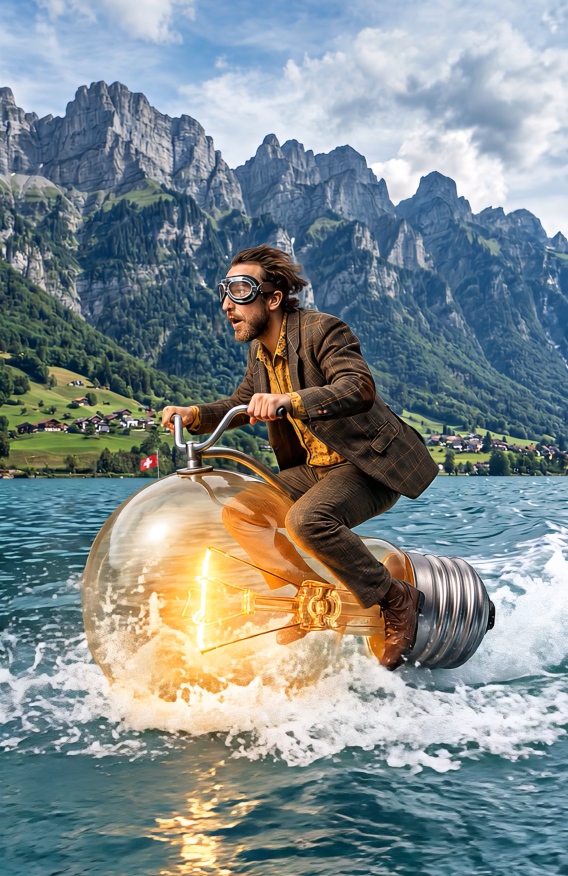 Tonti reitet auf der Tiwalux 3000 über einen See